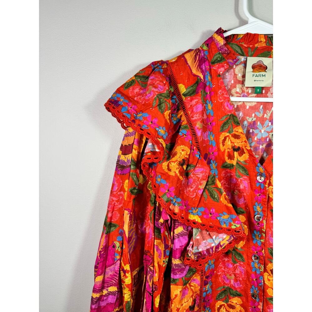 NEW Farm Rio Red Spring Bananas Ruffle Blouse Top Size Small - Picture 4 of 10
